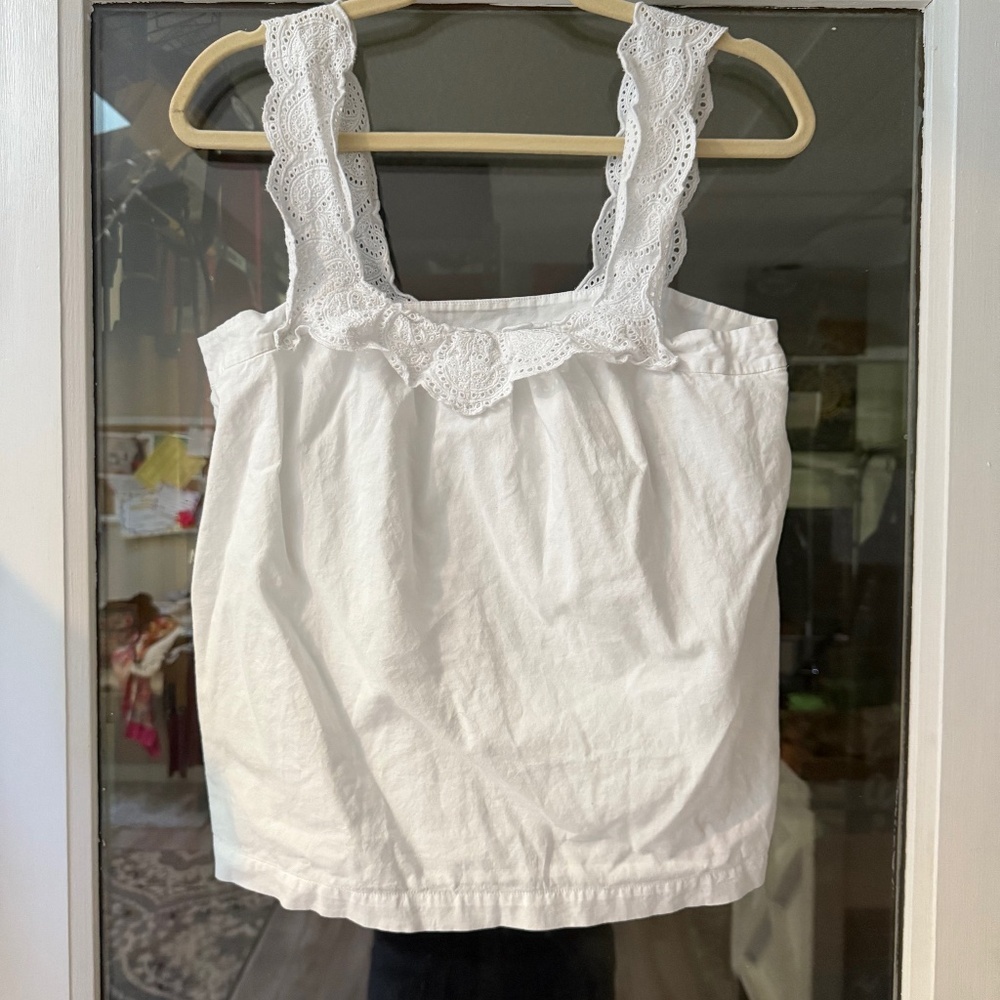 JCrew Eyelet White fully lined tank size 6